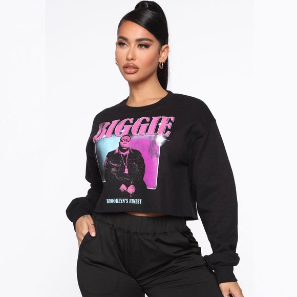FASHION NOVA BIGGIE CROPPED BLACK SWEATSHIRT L XL